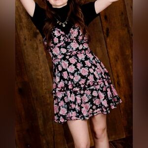 B Darlin Black and Pink Rose Mini Dress size 1/2